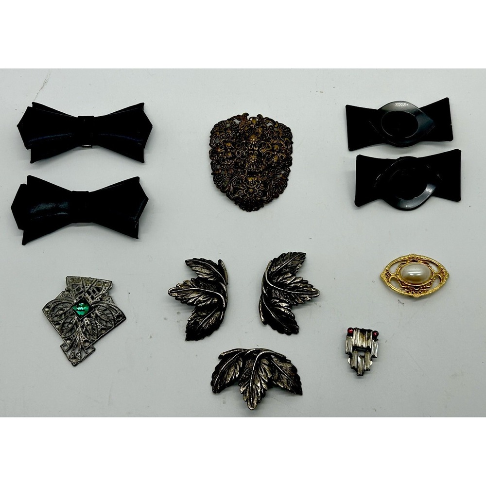 Vtg Lot of 11 SHOE CLIP Collection MUSI Art Deco Rhinestone‎ Filigree and More